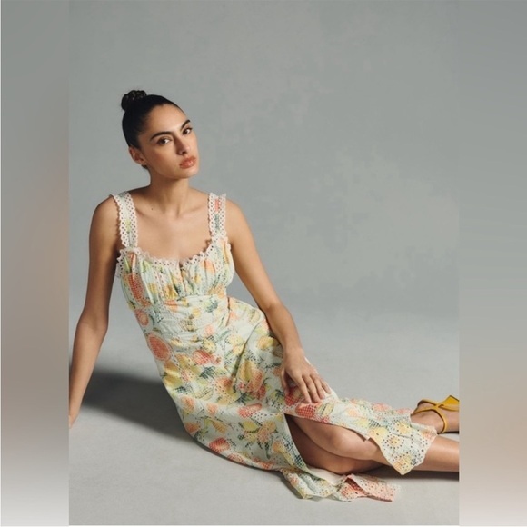 Anthropologie Ruffled Citrus Eyelet Dress- XXS - Picture 3 of 9